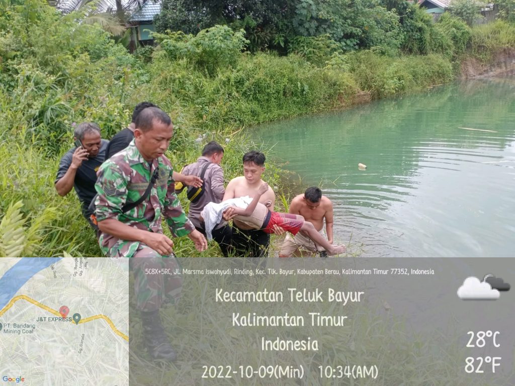 Personel Polres Berau Evakuasi Bocah 9 Tahun Ditemukan Tak Bernyawa di Kolam Bekas Tambang tenggelam tambang
