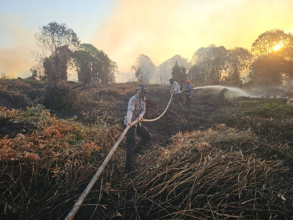 Karhutla di Lahan Gambut Ruas Tol Balsam Berhasil Dikendalikan, Polsek Samboja Terus Pantau Titik Api kukar 6