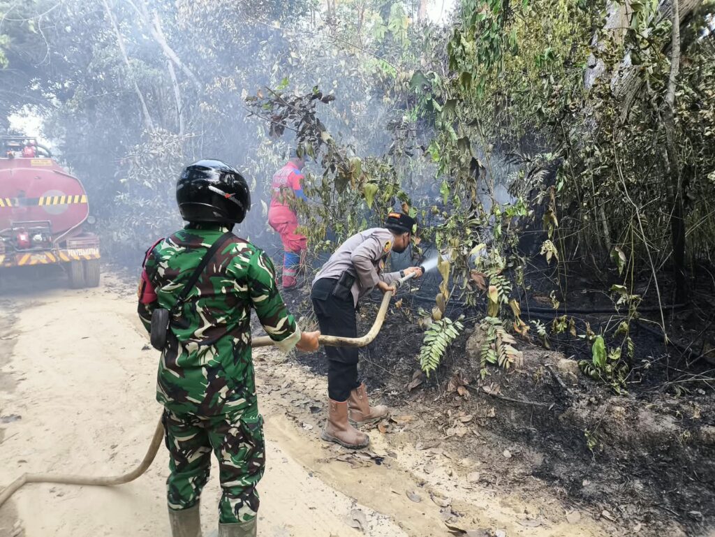 Polsek, Koramil dan Damkar Samboja Bergerak Cepat, Kebakaran Lahan 2 Hektare di Teluk Pemedas Berhasil Dipadamkan kukar 7